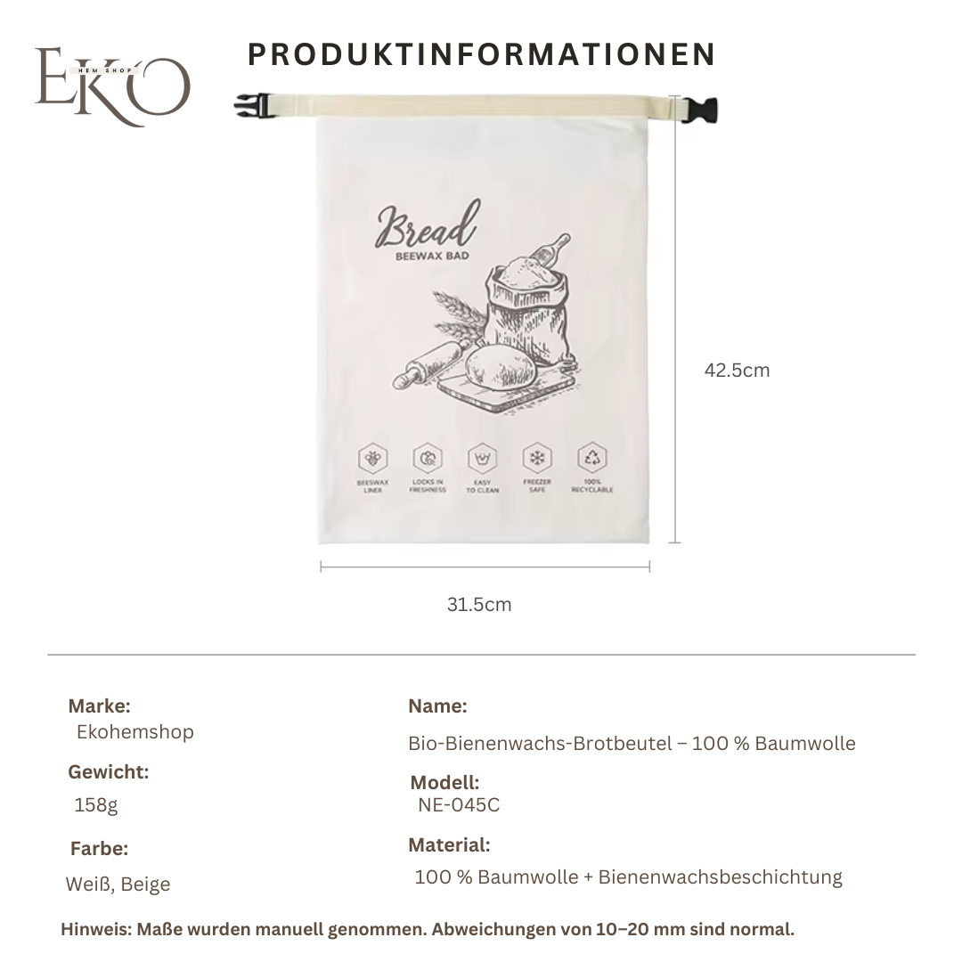 Bio-Bienenwachs-Brotbeutel – 100 % Baumwolle
