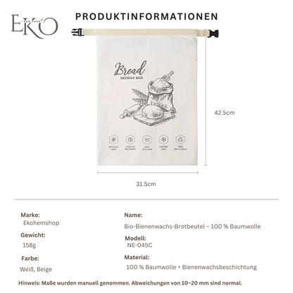 Bio-Bienenwachs-Brotbeutel – 100 % Baumwolle