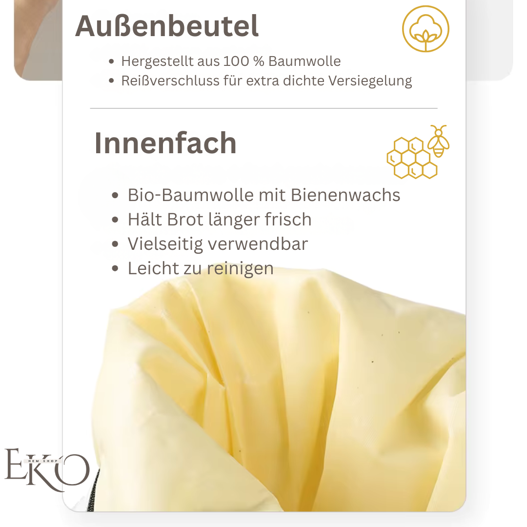 Bio-Bienenwachs-Brotbeutel – 100 % Baumwolle